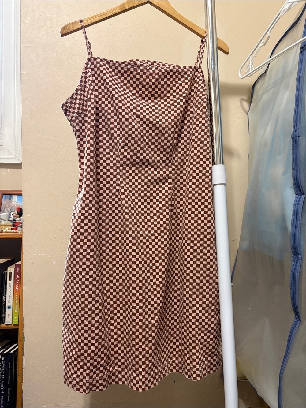 Levi's Brown and Cream Checkerboard Slip Midi Dress